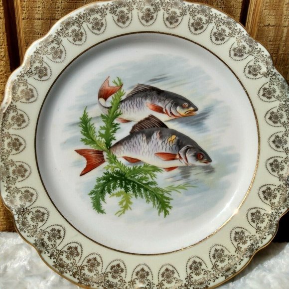 Limoges Other - Vintage Limoges France Fish Plate 9 1/2" Fancy Gold Trim Dinner Plate